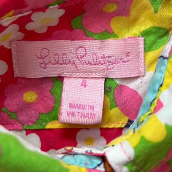 Lilly Pulitzer Floral Button Down Shirt Pink Yellow Daisy Print Size 4 - Picture 6 of 6